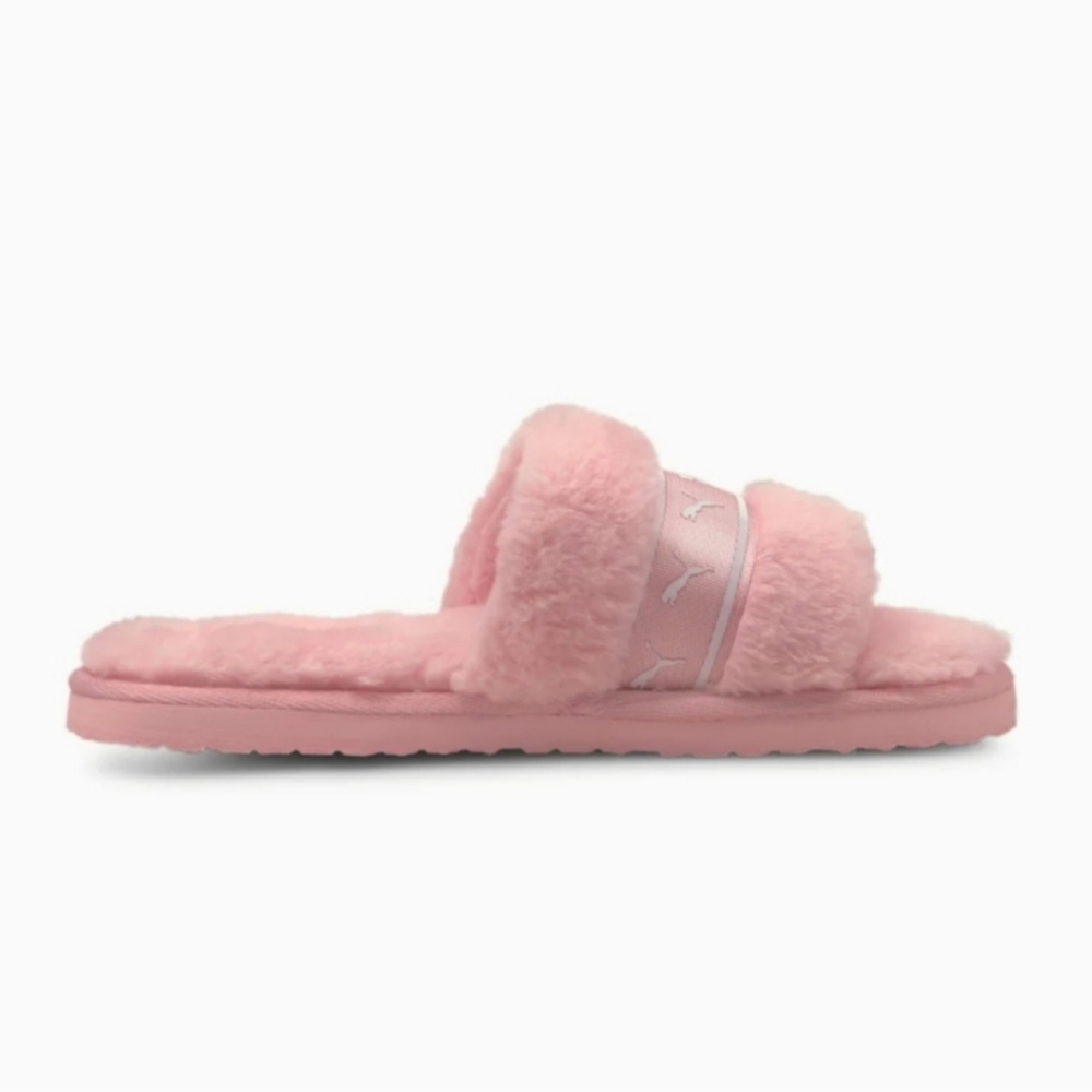PUMA Fluff Remix Women's Slipper Slide Slip On Lotus Puma White Light Pink - Picture 3 of 16